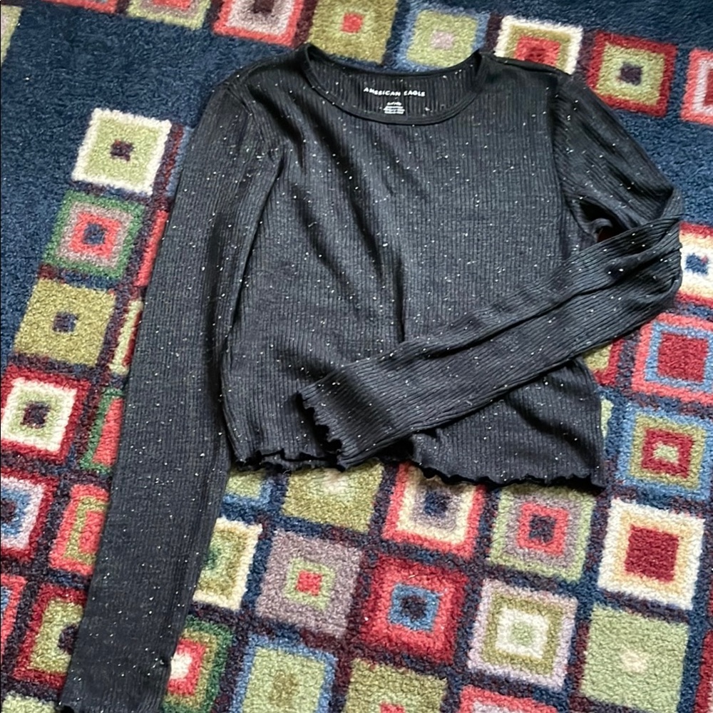 American Eagle Cropped Long Sleeve Ribbed Top